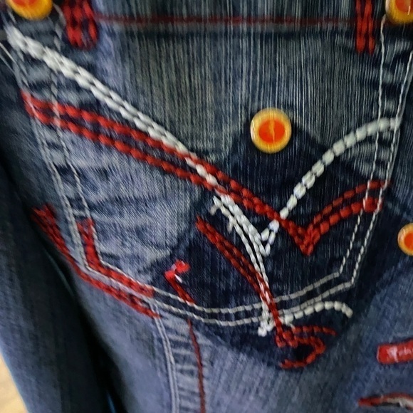 JOHNNY Girl" Western Denim Jacket and Pants Set Red stitch graphic logo - Picture 14 of 16